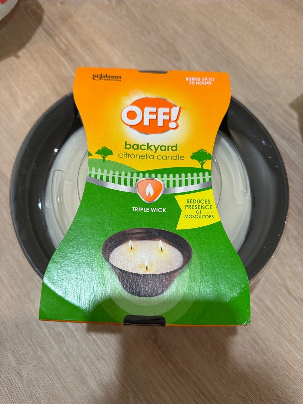OFF! Backyard Citronella Scented Triple Wick Tabletop Candle 50 hours mosquito